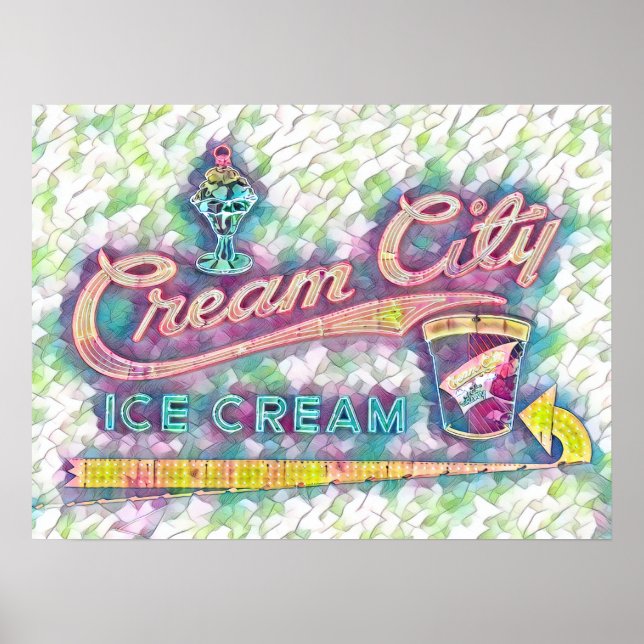 Affiche Cookeville, TN Cream City néon signe aquarelle (Devant)