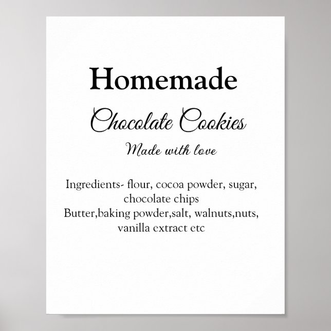 Affiche cookies au chocolat maison faits avec amour ajoute (Devant)