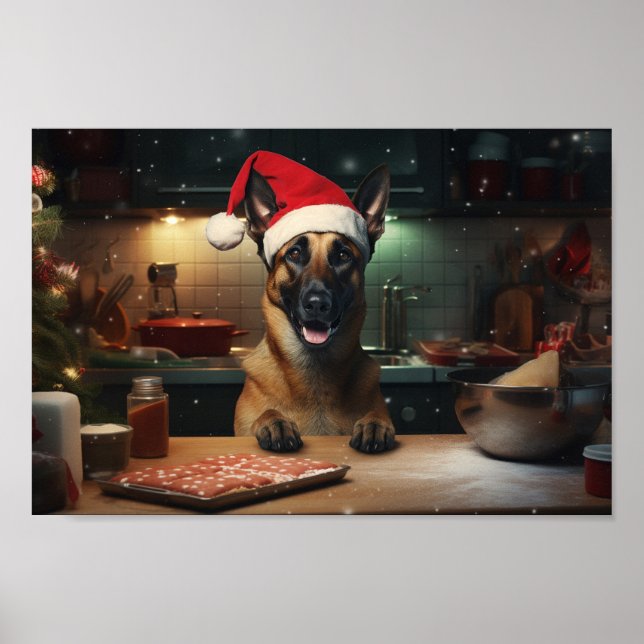 Affiche Cookies de Noël Malinois Belge Festive (Devant)