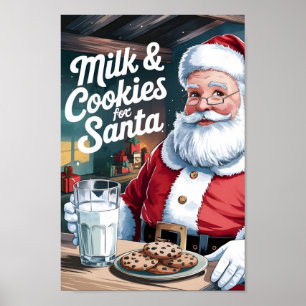 Affiche Cookies & Lait pour Père Noël Typographie Mur Art
