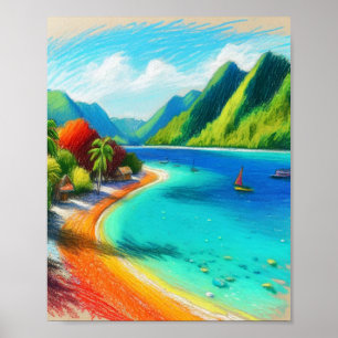 Affiche Cook's Bay, Moorea, Polynésie française Aquarelle