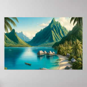 Affiche Cook's Bay, Moorea, Polynésie française Aquarelle