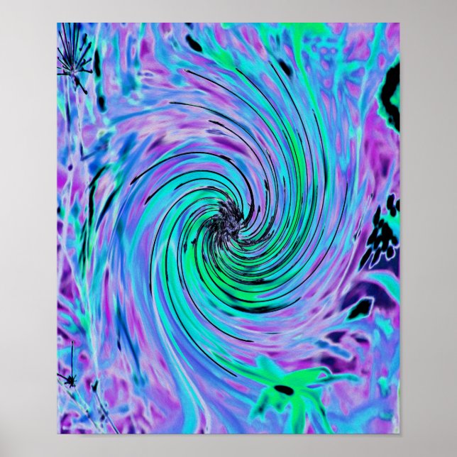 Affiche Cool Abstrait de chaux vert et violet floral (Devant)