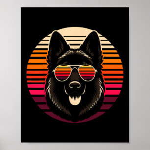 Affiche Cool allemand berger chien retro Sunset Art Style