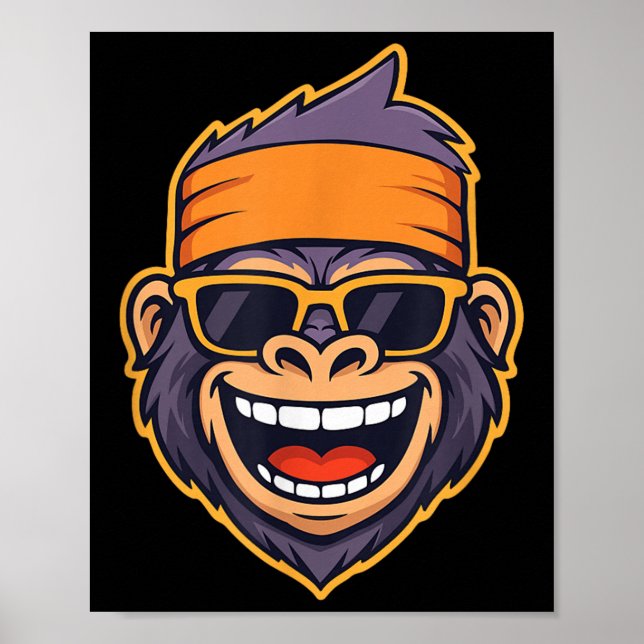 Affiche Cool Ape Gorilla Head Funky Monkey Retro Bandana C (Devant)