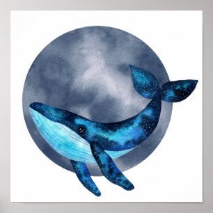 Affiche Cool aquarelle galaxie baleine avec bulle bleue