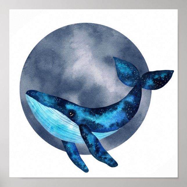 Affiche Cool aquarelle galaxie baleine avec bulle bleue (Devant)
