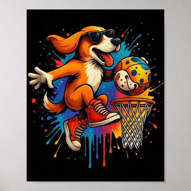 Affiche Cool Basketball Chien Dunking Amusants Enfants Ani (Devant)