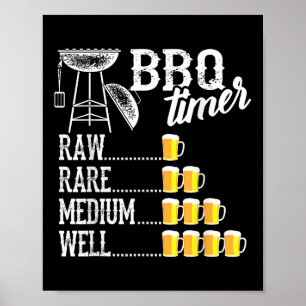 Affiche Cool Bbq Timer Raw Rare Moyen Bien Drôle Bière Dri