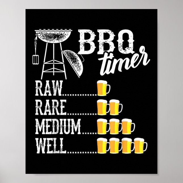 Affiche Cool Bbq Timer Raw Rare Moyen Bien Drôle Bière Dri (Devant)