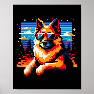 Affiche Cool berger allemand chien Pixel style d'art Noël