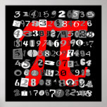 Affiche Cool Black and White Digits of Pi\<br><div class="desc">Here's a fun design for math lovers. It features pi calculated to more than 100 decimal places. The digits are in varying shades of gray,  and each one is in its own unique font. A bright-red Greek letter pi appears behind the numbers against a black background.</div>