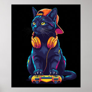 Affiche Cool Black Cat Gamer Halloween