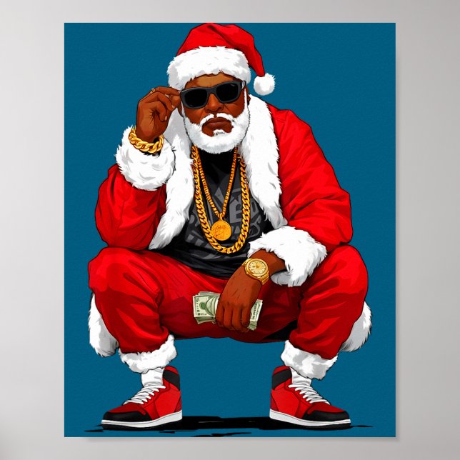 Affiche Cool Black Man Santa Claus Christmas African Ameri (Devant)
