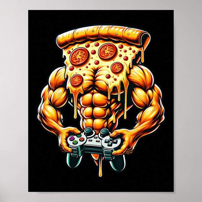 Affiche Cool Bodybuilding Gamer Pizza Présente (Devant)
