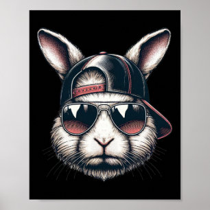 Affiche Cool Bunny Face Avec Sungles Joyeux Garçons de Pâq