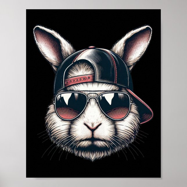Affiche Cool Bunny Face Avec Sungles Joyeux Garçons de Pâq (Devant)