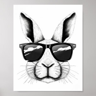 Affiche Cool Bunny Face Sungles Drôle lapin lapin de Pâque