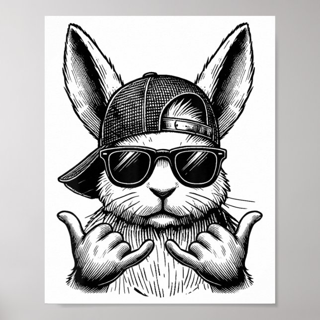 Affiche Cool Bunny Face Sungles Rabbit Jour de Pâques Enfa (Devant)