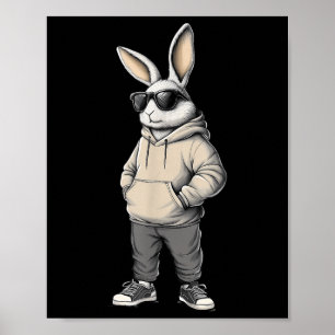 Affiche Cool Bunny Joyeux Jour de Pâques Rabbit Sungles Ho
