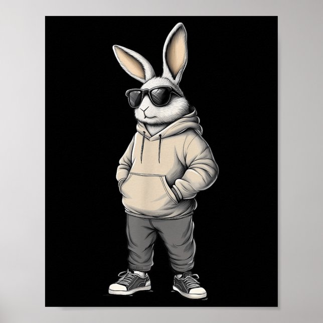 Affiche Cool Bunny Joyeux Jour de Pâques Rabbit Sungles Ho (Devant)