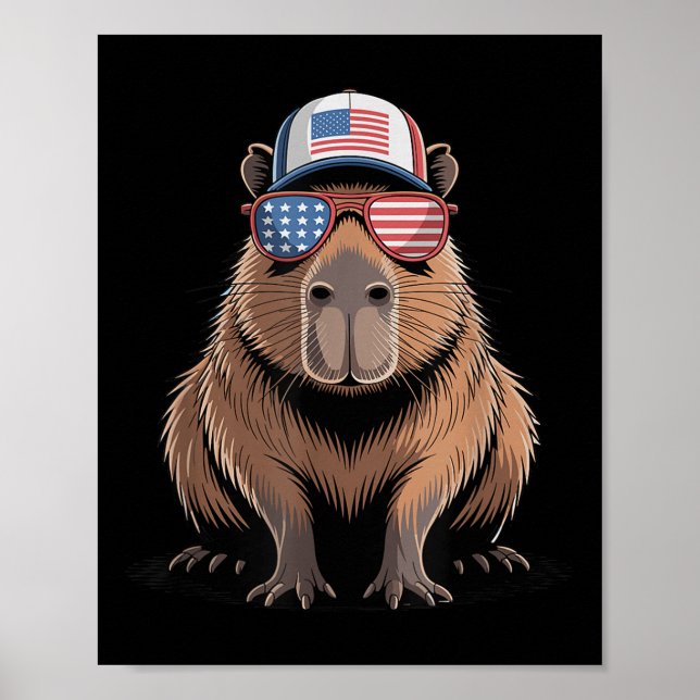 Affiche Cool Capybara Usa Drapeau Sungles Indépendance 4èm (Devant)