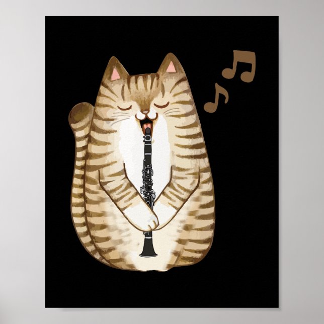 Affiche Cool Cat Playing The Clarinet Design Hippy Hipster (Devant)