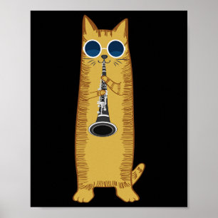 Affiche Cool Cat Playing The Clarinet Design Hippy Hipster