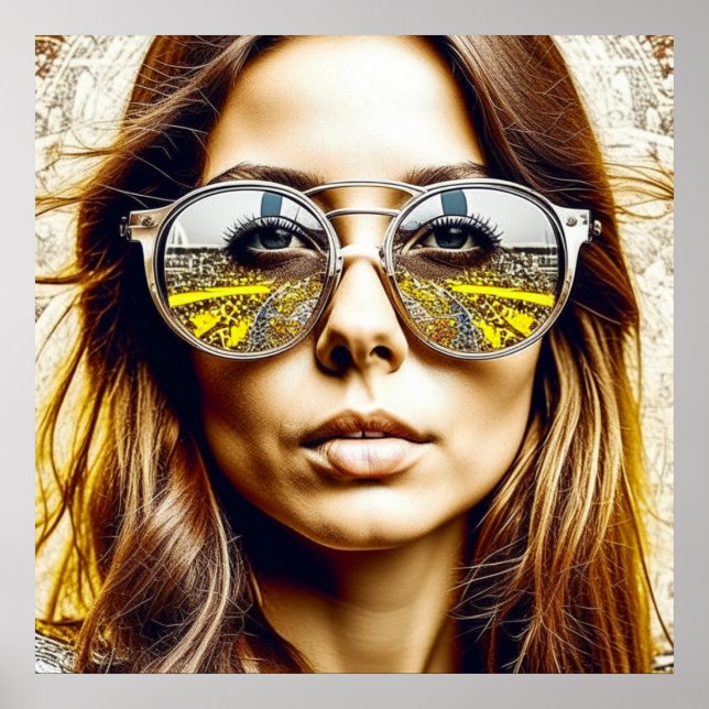 Affiche Cool Chick avec la réflexion d'un festival de musi (Devant)