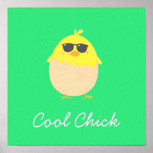 Affiche Cool Chick funky Pâques jaune poussin