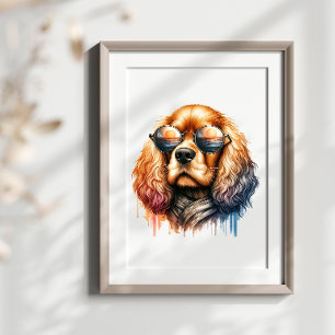 Affiche Cool Cocker Spaniel à Shades Aquarelle Mur Art