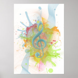 Affiche Cool colourful watercolour splatters music notes