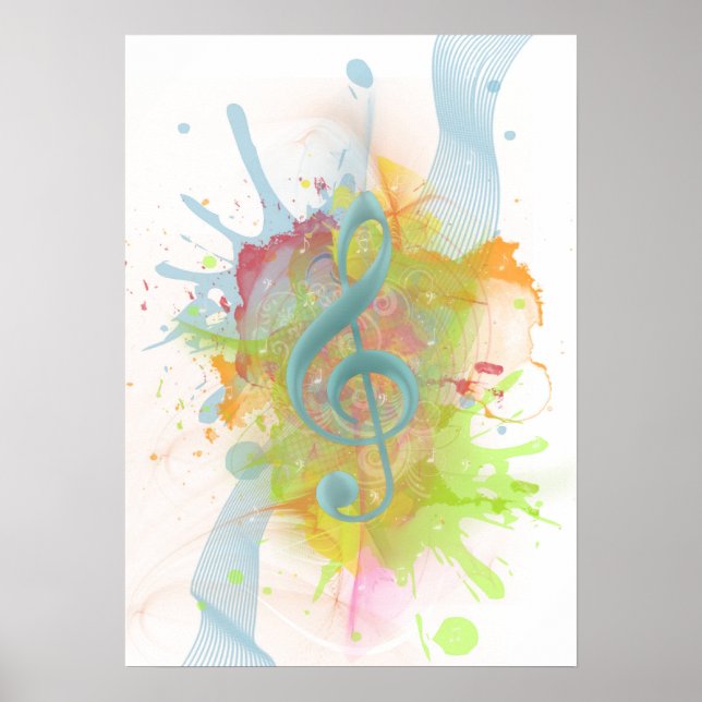 Affiche Cool colourful watercolour splatters music notes (Devant)