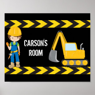Affiche Cool Construction Véhicule Custom Kids Room Noir