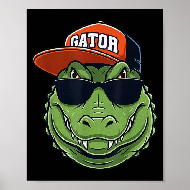 Affiche Cool Crocodile Animal Gator Graphic With Cap And S (Devant)