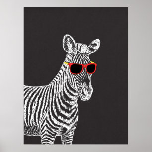Affiche Cool cute funny zebra white sketch with glasses