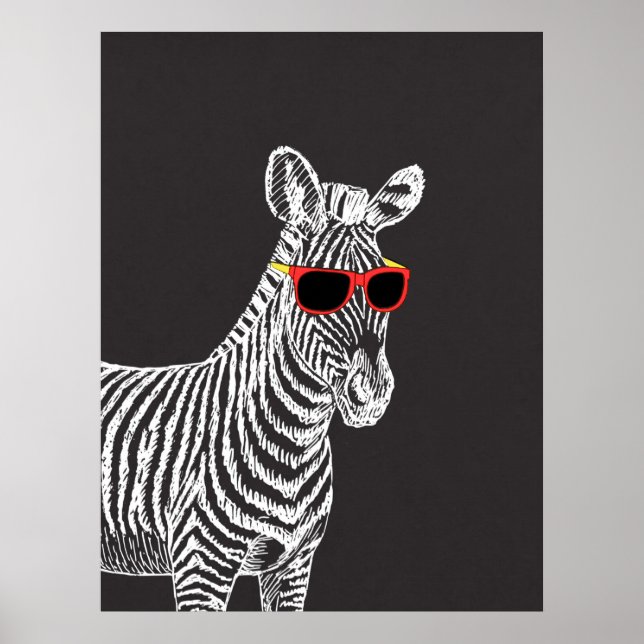 Affiche Cool cute funny zebra white sketch with glasses (Devant)