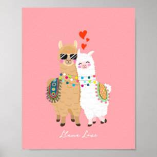 Affiche Cool Cute Llama Couple amoureux