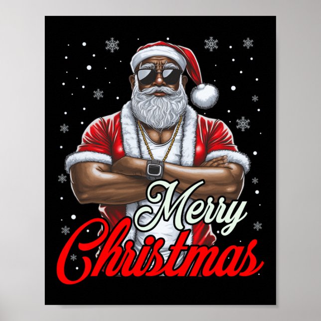 Affiche Cool de pyjama de Noël afro-américain Père Noël No (Devant)