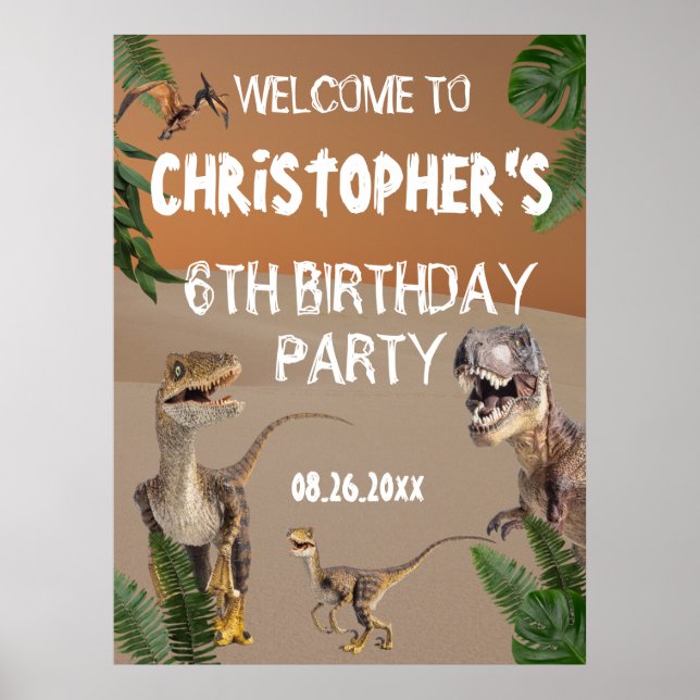 Affiche Cool Dinosaures fête d'anniversaire bienvenue (Devant)