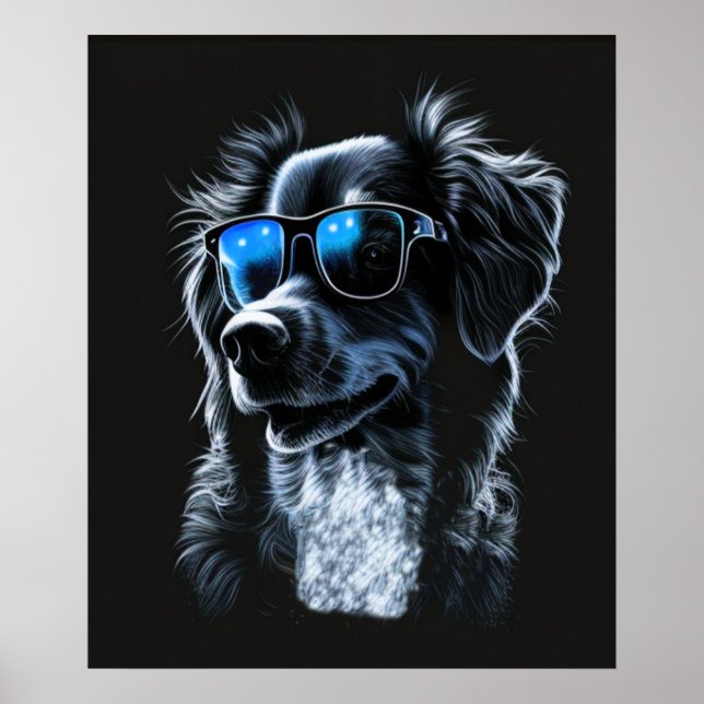 Affiche cool dog wearing a pair of stylish sunglasses, (Devant)