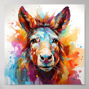 Affiche Cool Donkey Awesome Portrait animal coloré