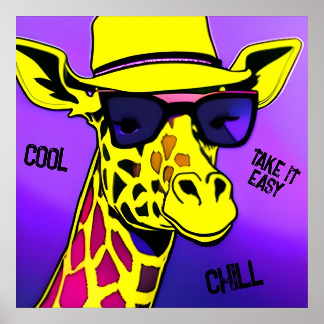 Affiche Cool Dude Giraffe en lunettes de soleil. Modifiabl (Devant)