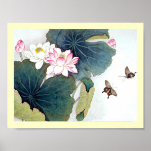 Affiche cool feuille de lotus rose fleur papillon art