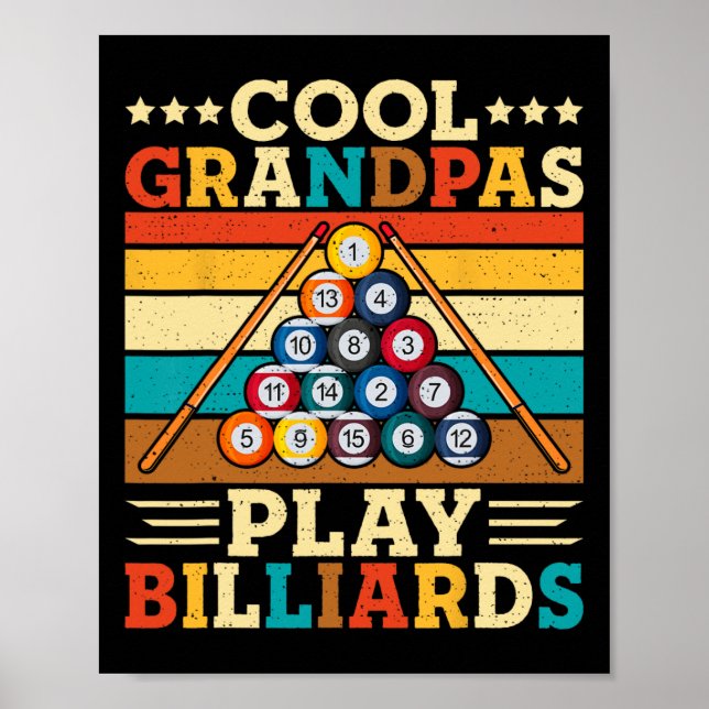 Affiche Cool Grandpas Jouer Billard Retro Snooker Pool Pl (Devant)