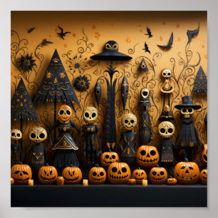Affiche Cool Halloween Citrouilles Motifs sans couture et 