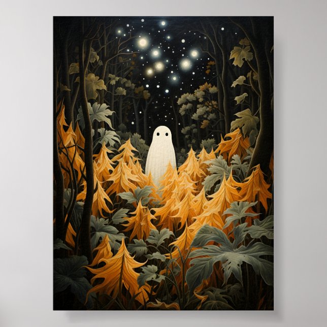 Affiche Cool Halloween Fantôme Blanc Dans Une Belle Forêt (Devant)