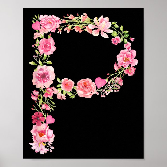 Affiche Cool Initial Alphabet Monogram Flowers Floral Lett (Devant)