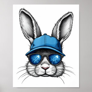Affiche Cool Jour de Pâques Visage de lapin avec Sungles H