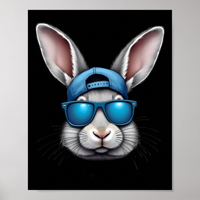 Affiche Cool Jour de Pâques Visage de lapin avec Sungles H (Devant)